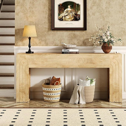 70.9-Inch Long Console Table, Farmhouse Entryway Table with Handcrafted Line Detailing, Wood Narrow Sofa Table for Living Room, Hallway, Foyer, and Behind Couch