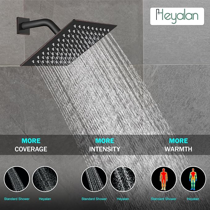 Heyalan Shower Faucet Set with Valve, Bathroom Rainfall Shower System, Wall Mount Single Handle Shower Trim Kit, Rainfall Fixed Shower Head, 8 Inch Square Shower Head,Oil Rubbed Bronze