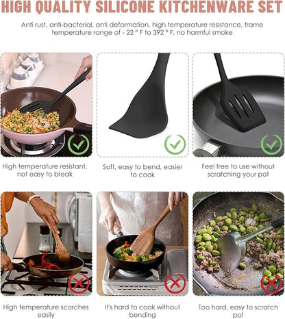 Pranski Kitchen Utensils Set-12 Pieces Silicone Cooking Utensils Set Dishwasher Safe 392°F Heat Resistant Spatula Set Nonstick Cookware