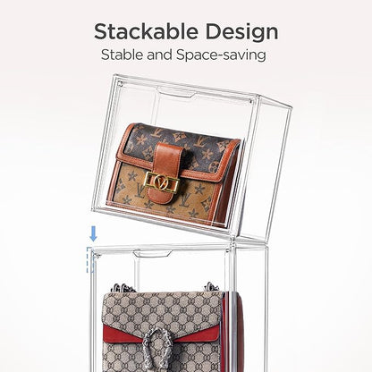 HBlife 5 Pack Purse Storage Organizer for Closet, Medium Clear Stackable Handbag Display Case Box with Magnetic Door for Collectibles, Cosmetics, Women Heels and Toys