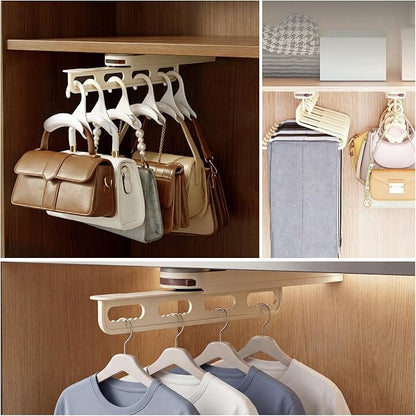 Pull Out Closet Rod, Suction Cup Valet Rod for Closet, No Drilling Extendable Closet Hanger Organizer, Sliding Wardrobe Clothing Rail, 14 Inch, Beige