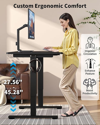 Okin Small Electric Standing Desk, 36 x 24 Inches Whole Piece Height Adjustable Desk, Black Sit to Stand Desks Computer Workstation with Wheels for Home Office
