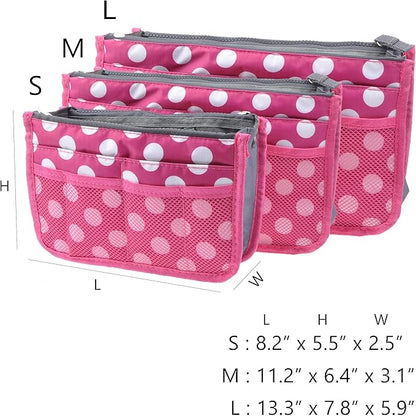 Vercord Purse Organizer Insert for Handbags Bag Organizers Inside Tote Pocketbook Women Nurse Nylon 13 Pockets Rose Dot Small