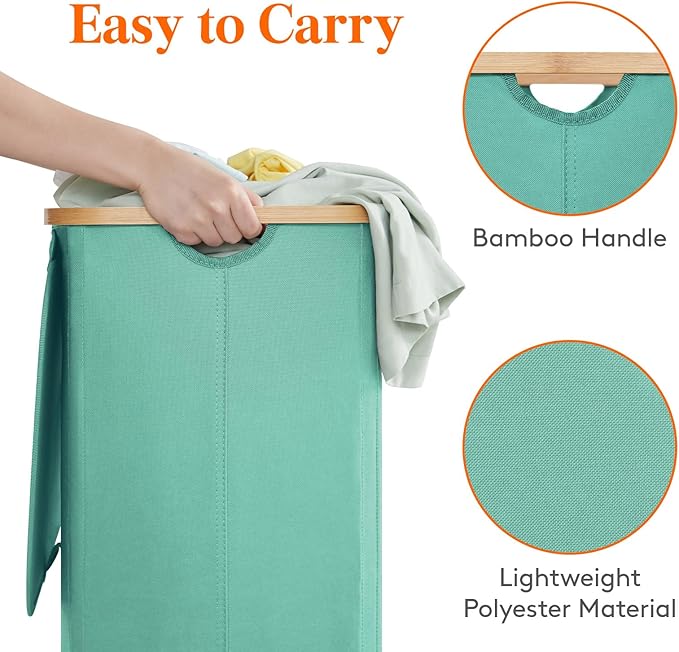 Lifewit 100L Laundry Basket with Lid, Clothes Hampers for Laundry with Bamboo Handles and 1 Removable Bag, Large Foldable Laundry Hamper for Bedroom, Bathroom, Dorm, Laundry Room, Sage Green