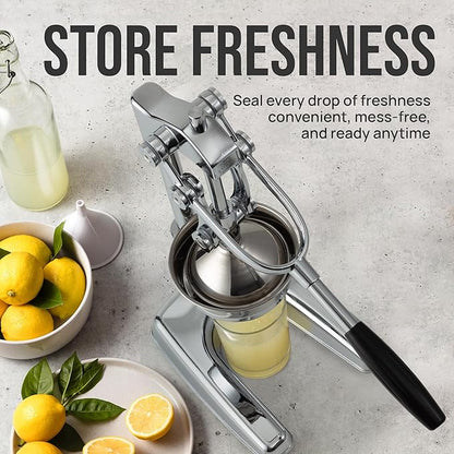 Zulay Kitchen Professional Citrus Juicer - Chrome Finish Manual Citrus Press and Orange Squeezer - Metal Lemon Squeezer - Extra Tall Heavy Duty Manual Orange Juicer and Lime Squeezer Press Stand
