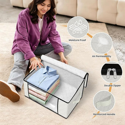 Fab totes 35L Closet Organizers and Storage, Foldable Under Bed Storage Containers, Storage bags for Organizing Bedroom, Closet, Clothing,Organization with Handle (8 Pack,Ivory)