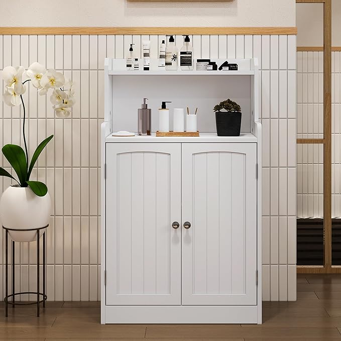 40 Inch Bathroom Storage Cabinet, Freestanding Organizer with 2 Doors, Bath cabinets Floor Standing, Suitable for Dining Room, Kitchen, Living Room, Hallway (White)