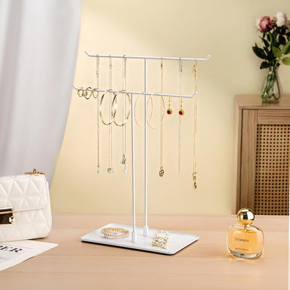 bussdis Necklace Holder Jewelry Stand Organizer for Necklaces and Bracelets, Metal Display Stand, Gift for Women, Ideal for Home, Bedroom, or Vanity, White