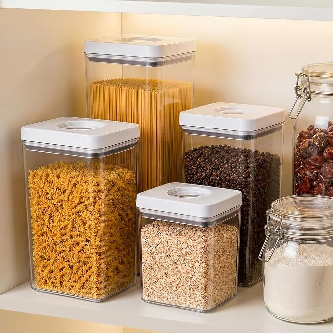 UFORU Food Storage Containers with Twist-lock Lids,2.6Qt 2Pcs Airtight Food Storage Containers, BPA-Free Stackable Kitchen Pantry Organizers and Storage, Rotary Opening Flour and Sugar Container Sets