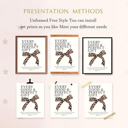 LARTSFRO Coquette Leopard Bow Wall Art Decor Posters, Y2K Cheetah Leopard Bow Room Bedroom Bathroom Dorm Wall Art Decor Aesthetic for College Teen Girls Gifts, Inspirational Bible Verses Bow Wall Decor, 10x8 Inch Set of 4 Pcs Cheetah Bow Pictures (UNFR...