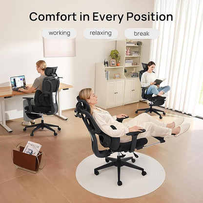 CabLady S1 Petite Ergonomic Office Chair Design with Detachable Pillow Lumbar Cushion, Coat Hanger, 2D Headrest & PU Armrests, Cloud Seat & Footrest Cute Desk Chair for Women Girls