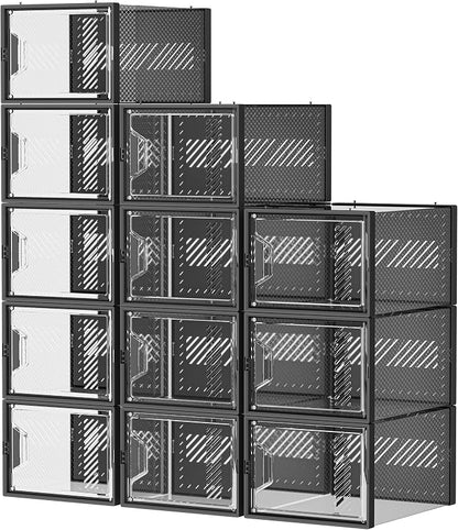 SIMPDIY Shoe Storage, 12 Pack X-Large Shoe Organizer for Closet, Shoe Boxes Clear Plastic Stackable Shoe Storage Boxes for Size 13