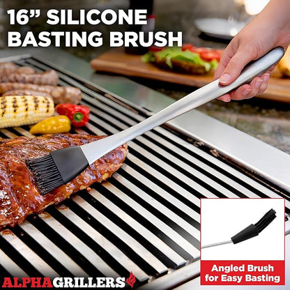 Alpha Grillers Grilling Accessories - Grilling Gifts for Men - BBQ Accessories Grill Tools Set with Spatula, Fork, Brush & Tongs - Outdoor Barbecue Utensils Gifts for Men Dad Him Boyfriend