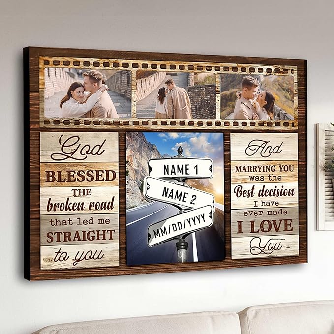 Love Signal Personalized Couple Canvas Wall Art, Custom Photo Print Canvas/Poster/Frame, Anniversary, Valentine, Wedding, Birthday Gifts for Him Her Boyfriend Girlfriend, Husband Wife Bedroom Decor