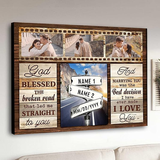Love Signal Personalized Couple Canvas Wall Art, Custom Photo Print Canvas/Poster/Frame, Anniversary, Valentine, Wedding, Birthday Gifts for Him Her Boyfriend Girlfriend, Husband Wife Bedroom Decor