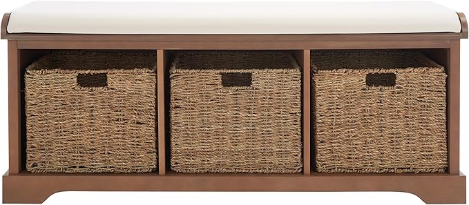 Safavieh American Homes Collection Lonan Grey and White Wicker Storage Bench