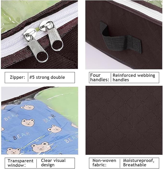 Budding Joy 6 Pack 90L Under bed Storage Containers Organizer Large Capacity Underbed Clothes Storage Bins Organization and Storage Bedroom Foldable Storage Bags with Clear Window Brown