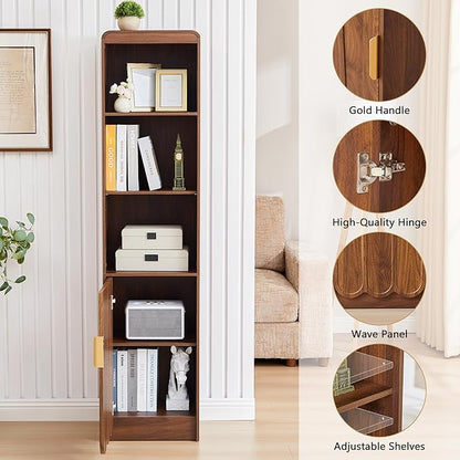 ORRD Narrow Tall Bathroom Storage Cabinet, Freestanding Storage Cabinet with Open Storage Compartments and Adjustable Shelf for Small Space, Bathroom, Living Room, Kitchen, (Walnut)