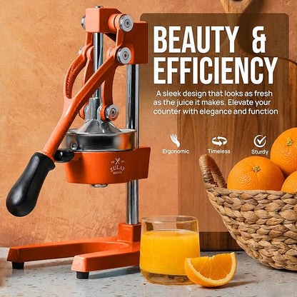Zulay Kitchen Cast Iron Juicer - Heavy Duty Manual Juicer with Detachable Strainers for Easy Cleaning, Orange Juice Press for Citrus Fruits, Perfect for Bartenders, Juice Lovers & Health Enthusiasts