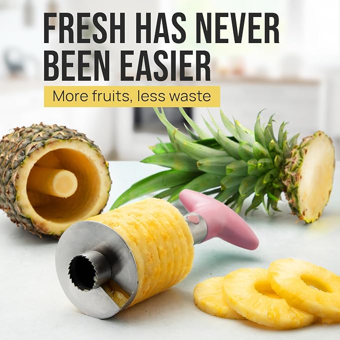 Zulay Kitchen Pineapple Corer and Slicer Tool – Stainless Steel Pineapple Cutter with Eye Remover Tool – Ergonomic Handle & Easy Core Remover – Reinforced Heavy-Duty Blade – Pink