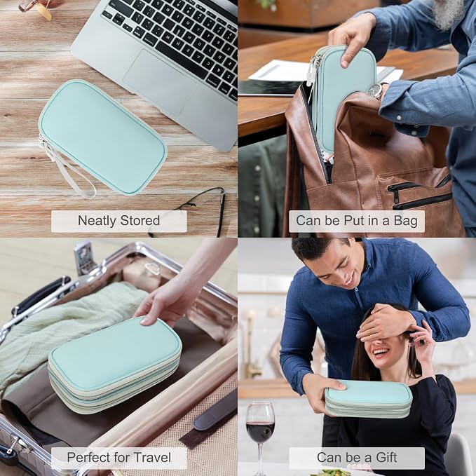 FYY Electronic Organizer, Travel Cable Organizer Bag Pouch Electronic Accessories Carry Case Portable Waterproof Double Layers All-in-One Storage Bag for Cable, Charger, Phone, Earphone, Mint Green