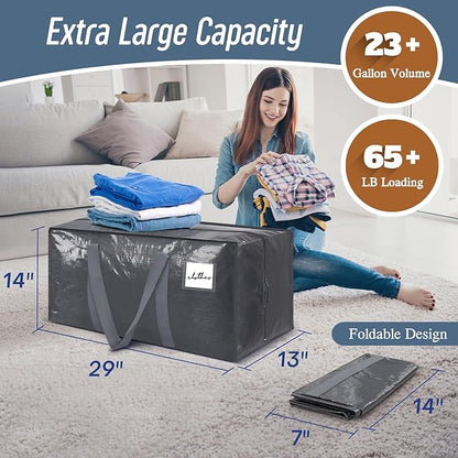 12 Pack Extra Heavy Duty Large Moving Bags with Strong Zipper & Comfortable Handles, Sturdy & Durable Clothes Storage Bags Totes Bins, Packing Moving Boxes for College Supplies, Gray
