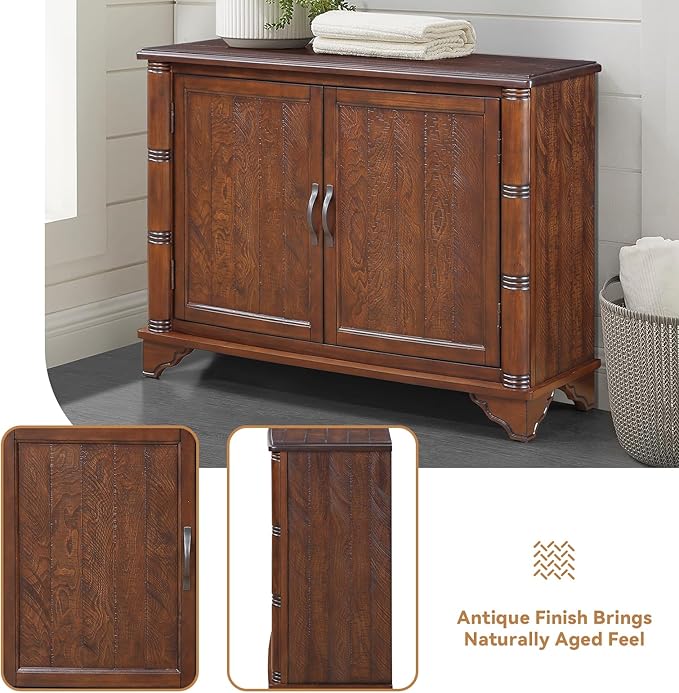 40" Solid Wood Buffet Storage Cabinet,Vintage Console Table with Adjustable Shelf,Retro Sofa Table with Solid Pine Wood Legs for Living Room,Entryway,Light Espresso