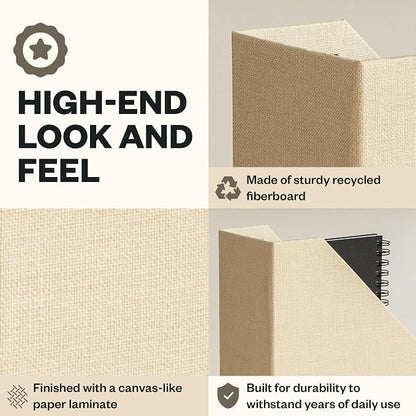 Bigso Estelle Magazine File - Magazine Holder and Organizer for Papers and Catalogs with Leather Handle - Magazine File Holder for Office Desks - 12.6 in x 4.5 in x 9.8 in - Cream