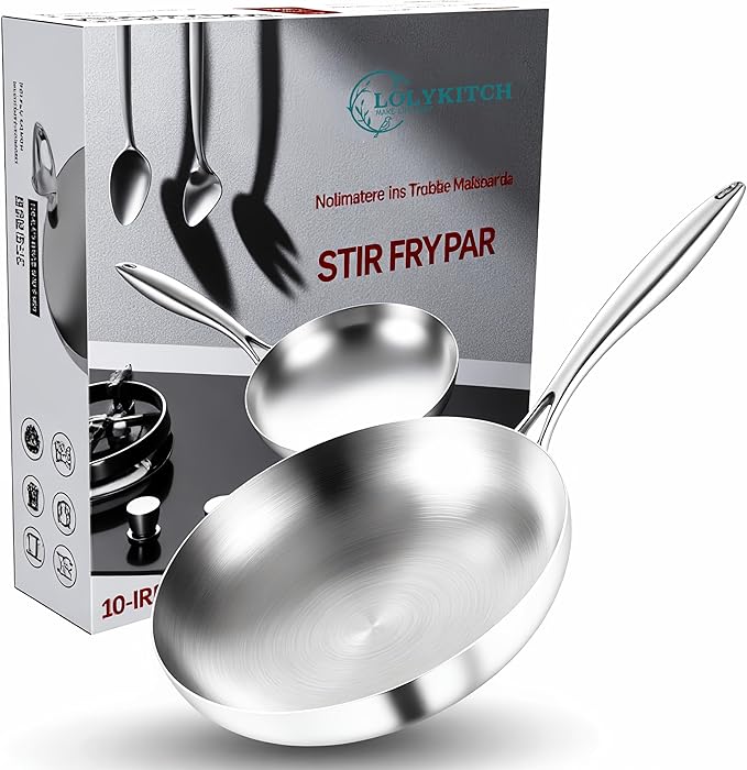 LOLYKITCH 10 Inch Tri-Ply Stainless Steel Frying Pan – Professional Skillet Fast & Even Heating, Induction & Oven Safe Cookware for Modern Home Kitchens, Detachable Handle