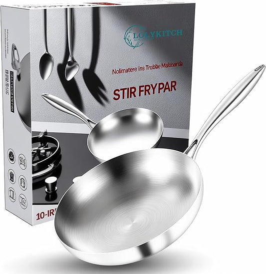 LOLYKITCH 10 Inch Tri-Ply Stainless Steel Frying Pan – Professional Skillet Fast & Even Heating, Induction & Oven Safe Cookware for Modern Home Kitchens, Detachable Handle