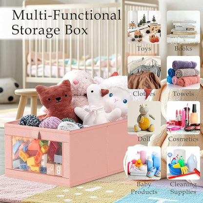 Criusia 6 Pack Linen Closet Organizers and Storage, Large Linen Closet Baskets for Organization, Foldable Storage Containers for Clothing, Towels, Jeans, Books, Shelves, Pink