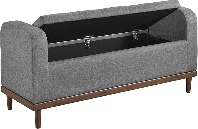 Lexicon Armed Fabric Storage Bench, Button-Tufted Storage Ottoman Bench, Lift-top Bench with Solid Wood Frame and Legs for Hallway, Bedroom End of Bed, Entryway, Living Room, Grey