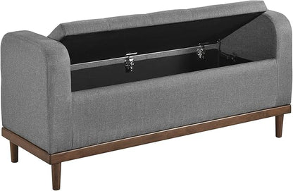 Lexicon Armed Fabric Storage Bench, Button-Tufted Storage Ottoman Bench, Lift-top Bench with Solid Wood Frame and Legs for Hallway, Bedroom End of Bed, Entryway, Living Room, Grey