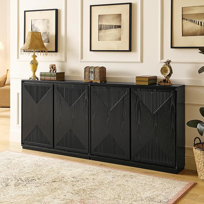 LKTART Mid Century Modern Sideboard Buffet Storage Cabinet with Doors and Shelves,Wood Coffee Bar Storage Cabinets for Kitchen, Dining Room, Living Room-Black