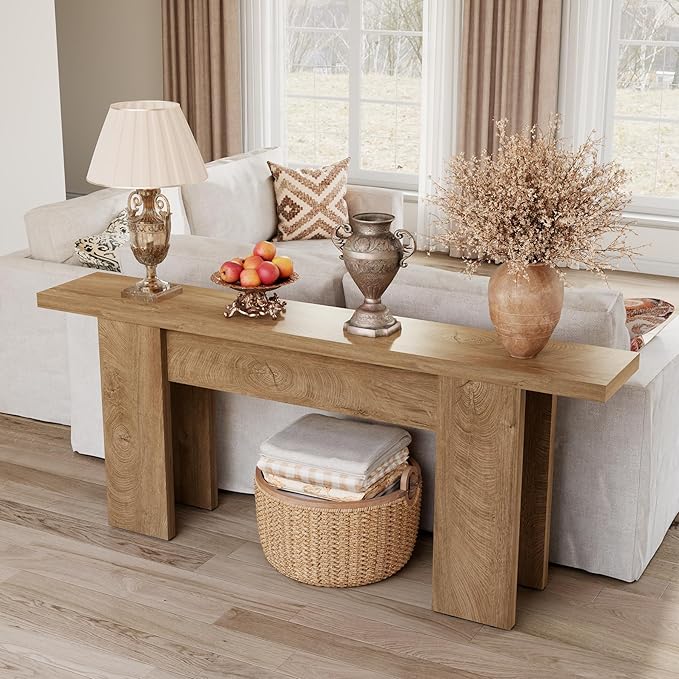 70.9-Inch Long Console Table for Entryway, Wooden Sofa Table Narrow Behind Couch Rectangular, Farmhouse Accent Foyer Entry Tables for Living Room, Entrance, Hallway, Natural Oak Brown