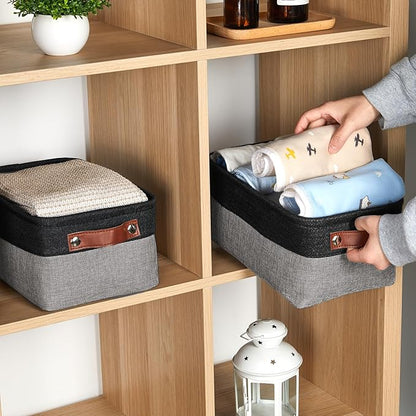 DULLEMELO Small Storage Baskets for Organizing - 11.8x7.9x5.1 inch Collapsible Storage Bins Set of 2 cloth storage bins for organizing Books and towel storage (Black&Grey)
