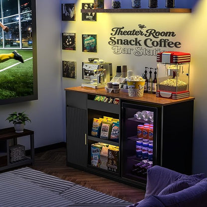 GDLF Snack Bar Cabinet with Fridge Space, Snack Organizer with Storage and Candy Display Shelf, Coffee Station for Home Theater or Game Room, 51.2" L，Black