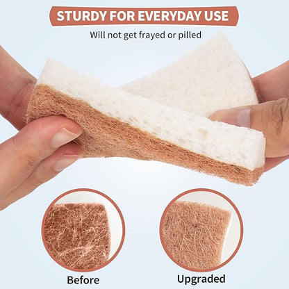 Natural Dish Sponge 12 Pack, Non-Scratch Scrub Kitchen Sponge, Eco Multipurpose, Odor-Less Dual-Sided for Dish Washing & Household Cleaning