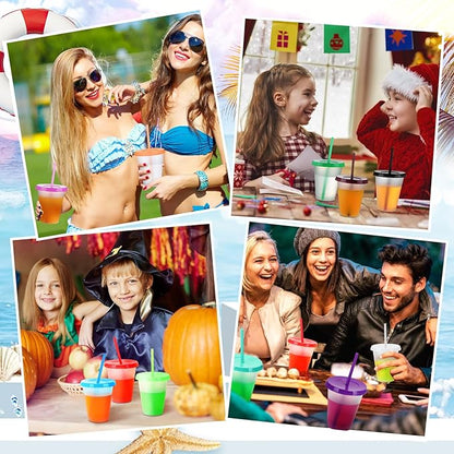 Sieral Cups with Straws and Lids Kids Tumbler with Straw Reusable Water Bottle Iced Coffee Travel Mug Adults Plastic Cups for Parties 16 oz(Lovely Colors,15 Pack)