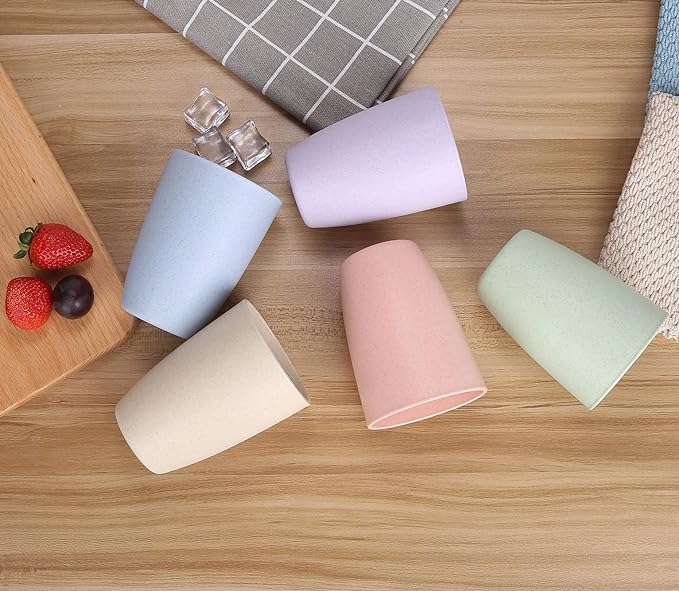 Wheat Straw Reusable Cup (12 oz) - Unbreakable Drinking Glasses Sets of 6 - Dishwasher Safe Tumbler - Lightweight, BPA Free and Eco friendly (6Pcs/Beige)