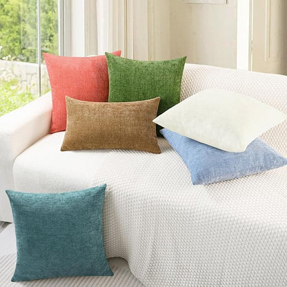 CaliTime Throw Pillow Covers Decorative 24 X 24 Inches Pack of 2 Cozy Chenille Cushion Cases for Couch Sofa Bed Living Room Home Forest Green