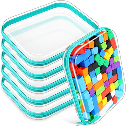 Sanwuta 6 Pcs Clear Hard Zipper Case Plastic Zipper Pouches Transparent Makeup Bag Pencil Case Pouches Toiletry Diaper Bag for Travel Toy Storage Organizer Bins(Teal,9.84 x 7.87 x 2 Inch)