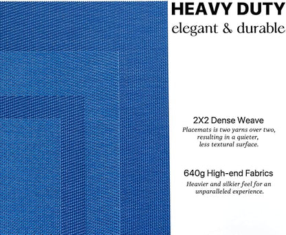 LEXMORE Placemats Set of 4 Vinyl/Plastic Woven Place Mats for Kitchen Table Indoor/Outdoor Washable Placemat Wipeable Dining Table Mats(Navy Cube)