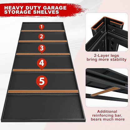 REIBII 84.1" H Garage Shelving, 3500LBS Storage Shelves Heavy Duty, Adjustable 6-Tier Metal Shelving for Commercial, Warehouse, Basement, Garage,Shop, 55.1" W x 25.8" D x 84.1" H