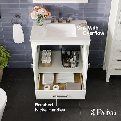 Eviva Aberdeen 30 in. White Single Sink Bath Vanity with Carrara Quartz Top and Undermount Porcelain Sink