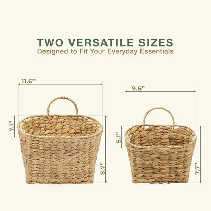 84ECO Set of 2 Wicker Hanging Baskets for Organizing, Front Door, Mail, Flowers - Woven Wall Baskets for Storage