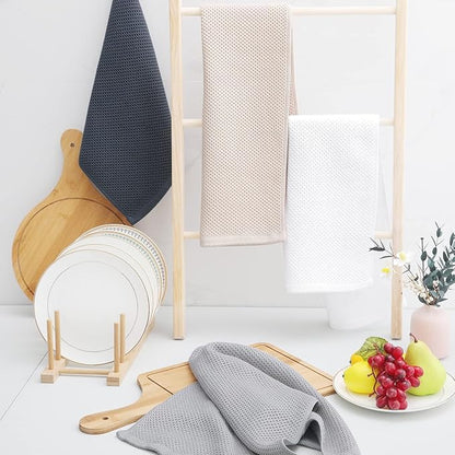 Homaxy 100% Cotton Waffle Weave Kitchen Dish Towels, Ultra Soft Absorbent Quick Drying Cleaning Towel, 13 x 28 Inches, 18-Pack, White