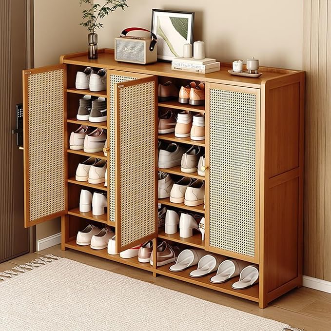 8 Tier Bamboo Shoe Storage Cabinet with Acrylic Door, 38-41 Pairs Shoe Rack for Closet, Shoe Storage Cabinet for Hallway Living Room (Brown)