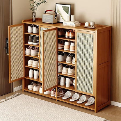 8 Tier Bamboo Shoe Storage Cabinet with Acrylic Door, 38-41 Pairs Shoe Rack for Closet, Shoe Storage Cabinet for Hallway Living Room (Brown)