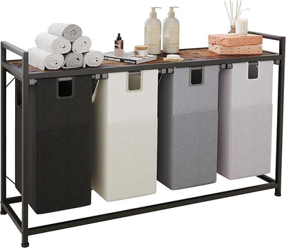 Laundry Basket Four Laundry Hamper with Removable Bags, Fabric Handles, Large Top Shelf and Laundry Bag for Bathroom, Dorm, Laundry Room